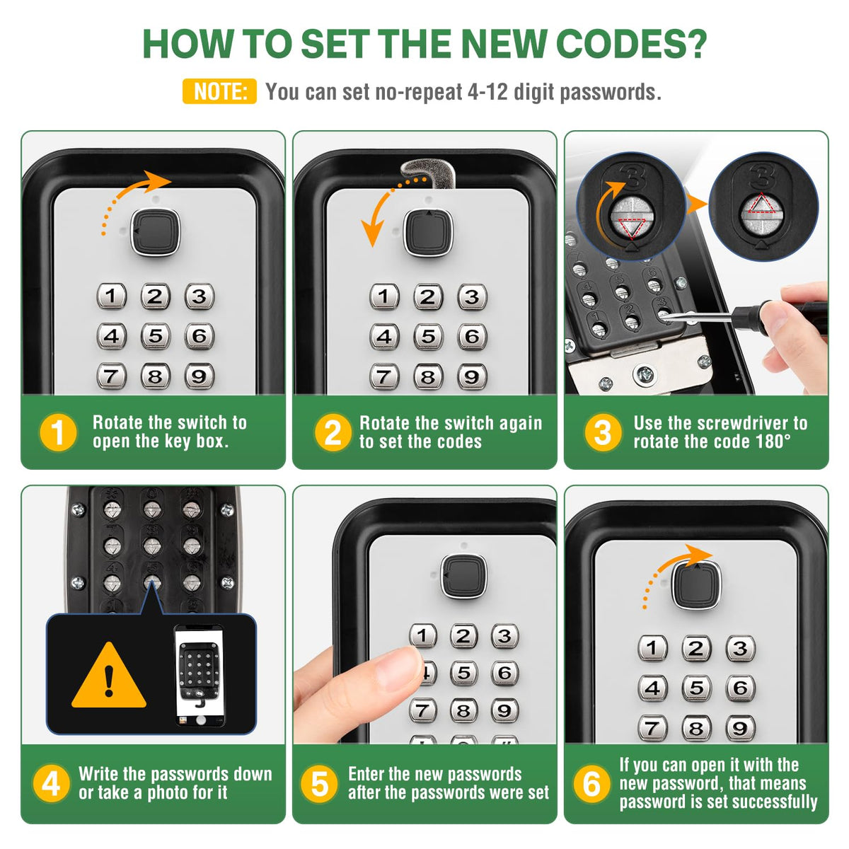 HUANLANG Lock Box for Keys with Code, Waterproof Key Boxs Wall Mount 12-Digit Keypad Locks Box for House Key, Realtors, Garage Spare Keys