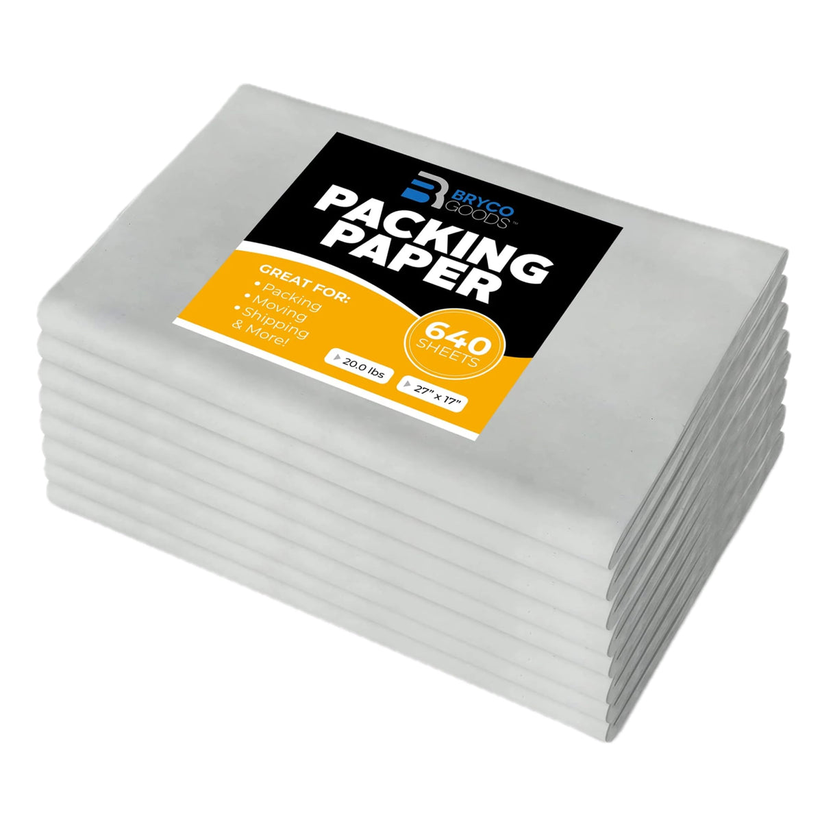 Bryco Goods Packing Paper Sheets for Moving | 640 Sheets | 27" x 17" | 20lb | Made in USA | Newsprint Paper | Must Have in Your Moving Supplies