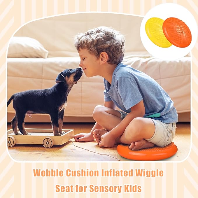 2 Pcs Wiggle Seat Inflated Wobble Cushion Flexible Balance Disc with Air Pump for Core Stability Strengthening Improving Posture Physical Exercise