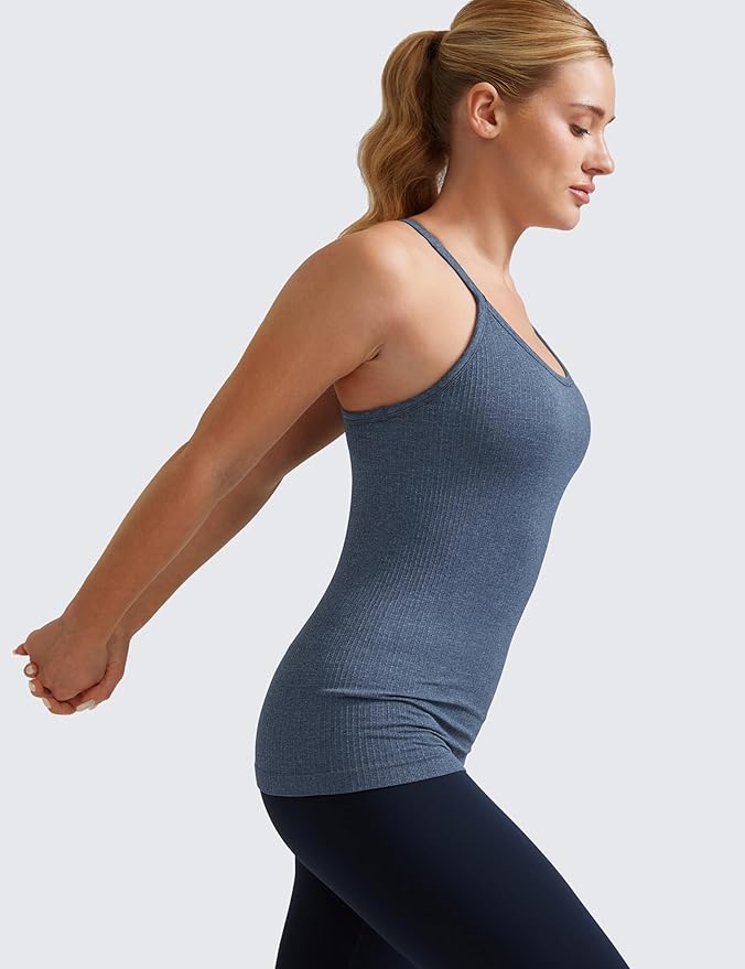 CRZ YOGA Seamless Workout Tank Tops for Women Racerback Athletic Camisole Sports Shirts with Built in Bra