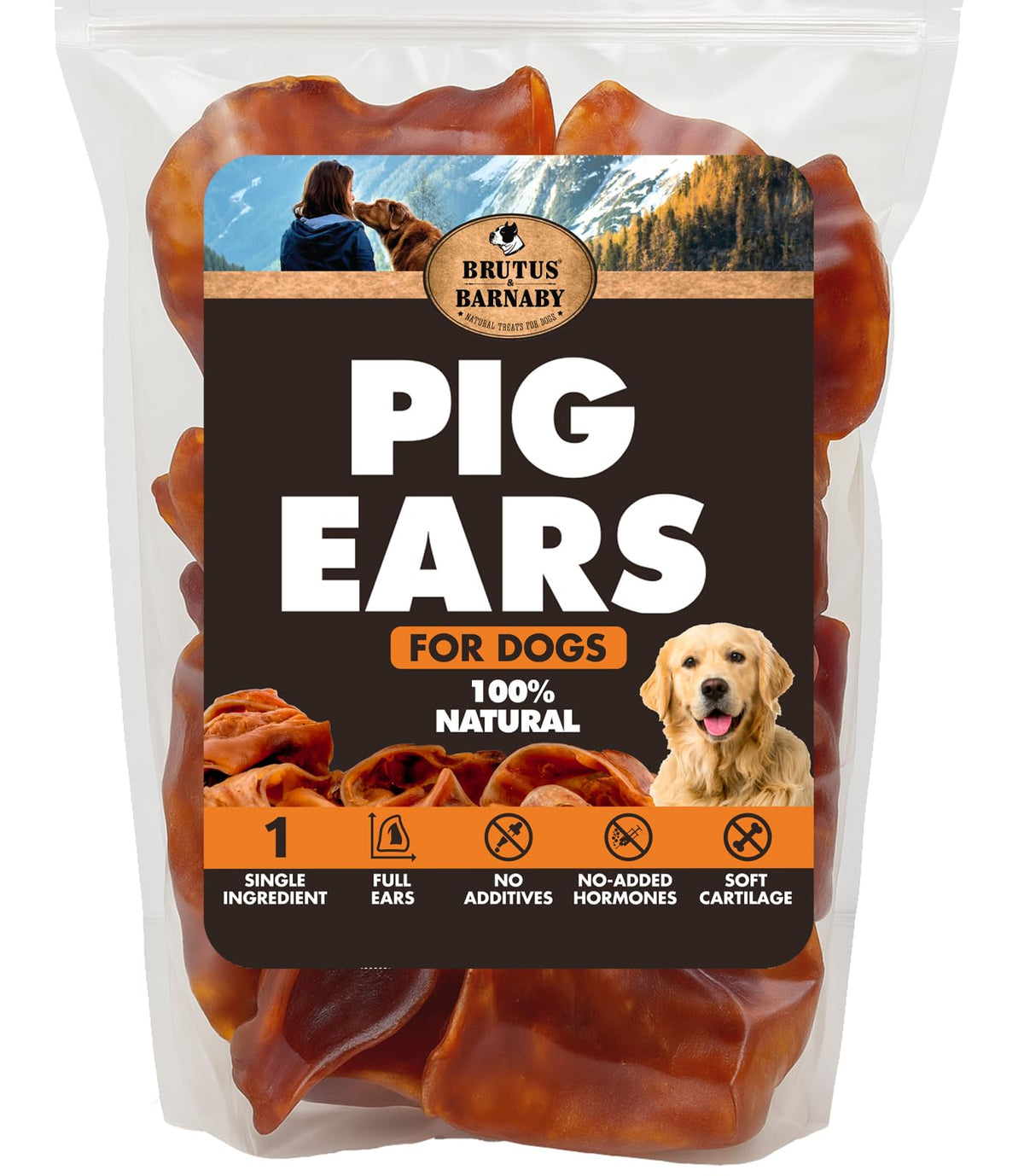 BRUTUS & BARNABY Whole Pig Ears for Dogs, 12 Ct. – All-Natural Single Ingredient Dog Chews, Slow Cooked & Fully Digestible Rawhide Alternative
