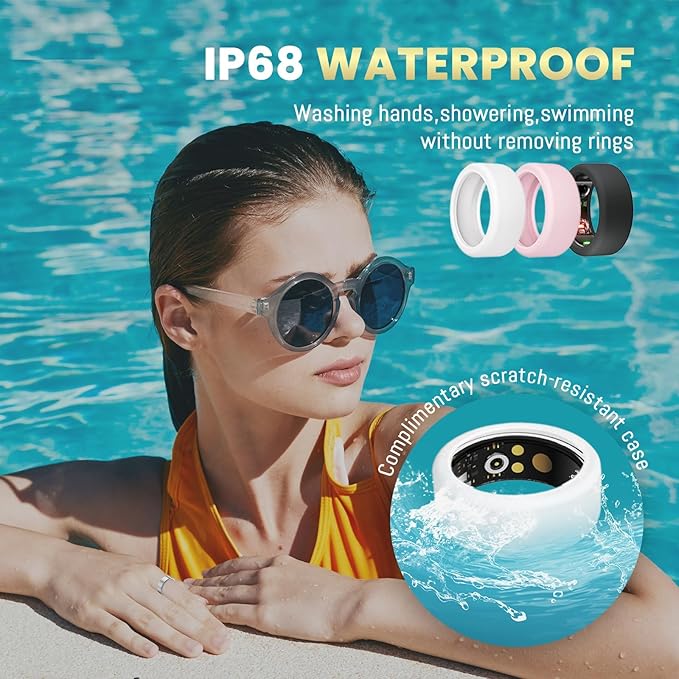 Smart Ring for Women Men, Health Tracker with Heart Rate/Blood Oxygen/Blood Pressure/Sleep Monitor/Step Counting, IP68 Waterproof Fitness Ring, No App Fees for iOS & Android (Rose Gold, 8#)