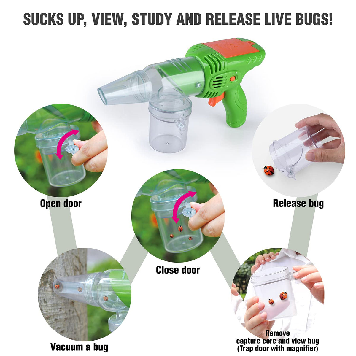 PLAY Bug Vacuum for Kids,Bug Catcher kit for Kids,Eco-Friendly Bug Suction Toy Vacuum with Magnifying Glass Viewing Chamber, for Boys Age 4+