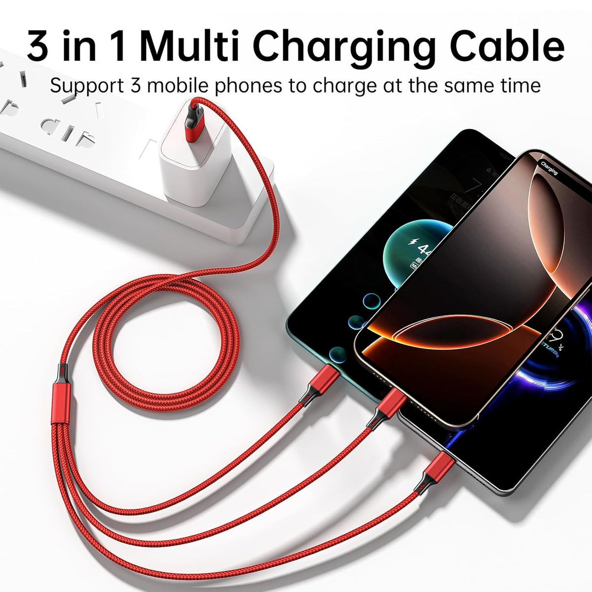 4ft 2Pack 3 1 Multi Charging Cable, Multi Phone Charger Cable Braided Universal in Charging Cord Extra Long Multiple