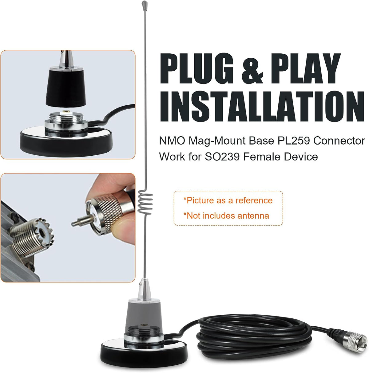 BASIKER SO239, PL-259 W/5M(16.4ft) RG58 CB Antenna NMO Magnetic Base Mount Plug Coaxial Cable, Heavy Duty Magnetic
