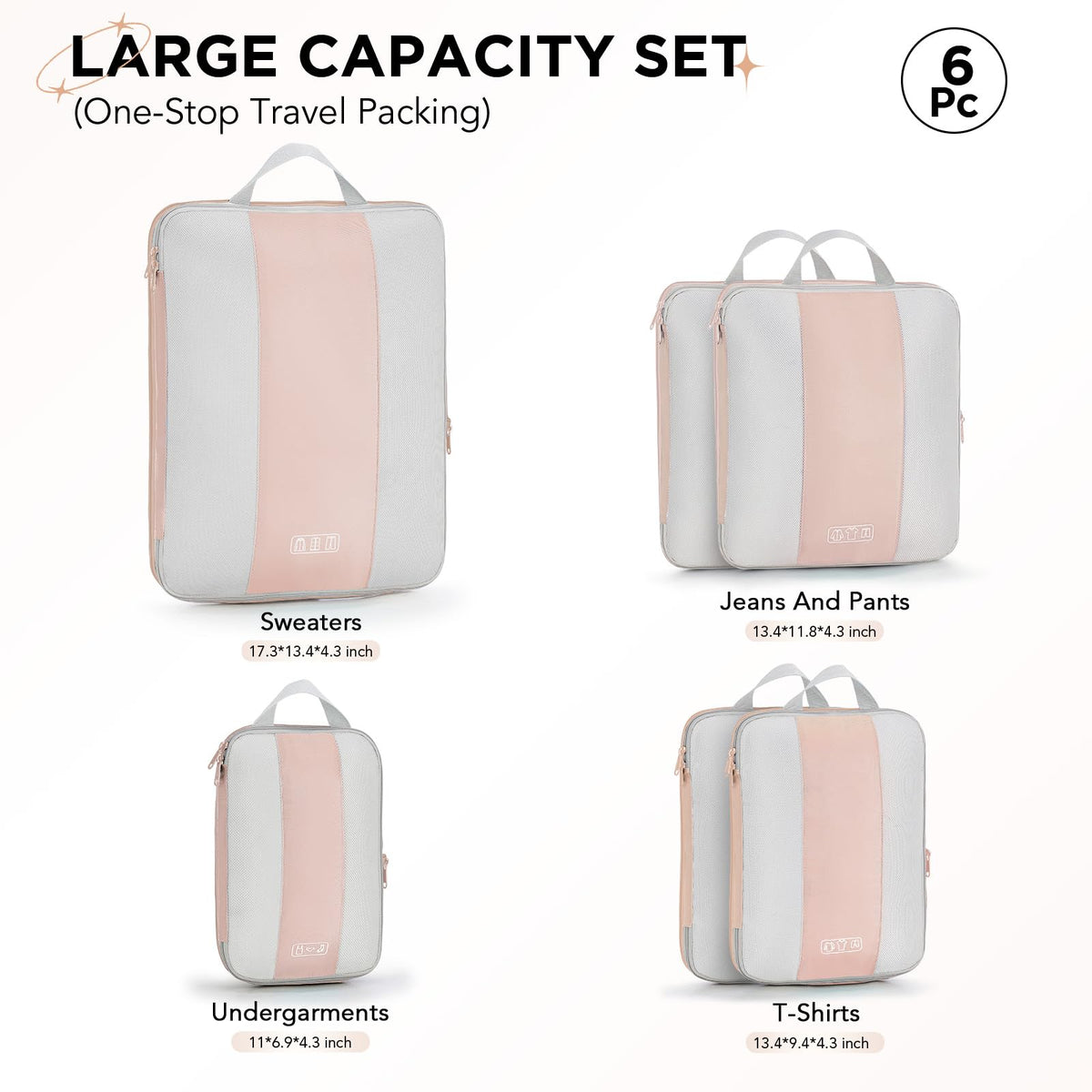 6 Set Compression Packing Cubes for Travel Essentials,Compressible Expandable Packing Cubes for Suitcase,OlarHike Luggage Organizer Bags for Travel,Handy Helper for Organizing Clothes(Beige)