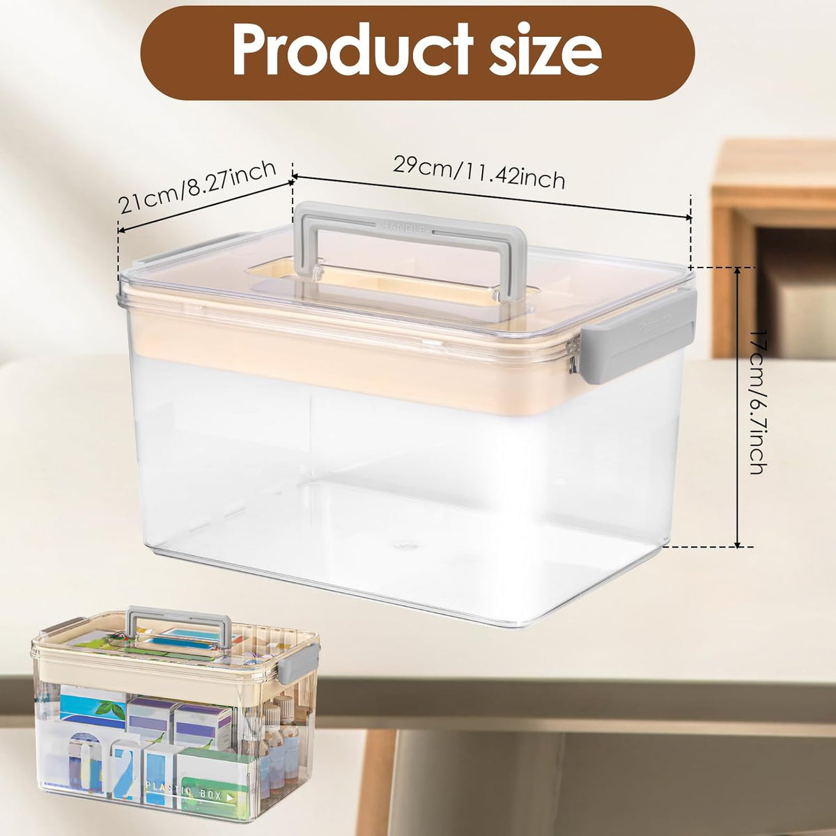 Skiennix Medicine Organizer Storage Box - Durable Plastic First Aid Container with Handle | Transparent Design
