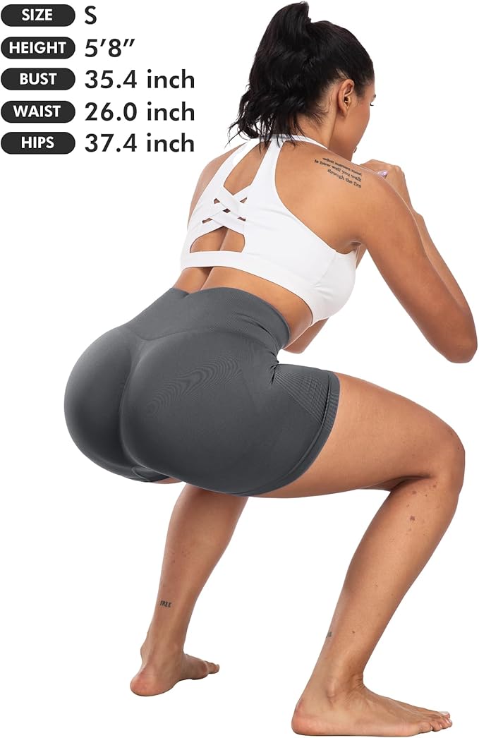 CHRLEISURE Women's 4 Packs Workout Gym Shorts, High Waisted Butt Lifting Scrunch Butt Seamless Booty Shorts