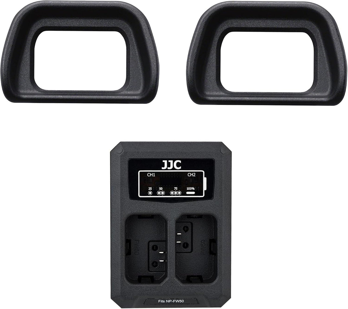 JJC 2-Pack FDA-EP10 A6000 A6100 A6300 NEX-7 NEX-6 Eyecup Eyepiece Viewfinder & Battery Charger for Sony Cameras