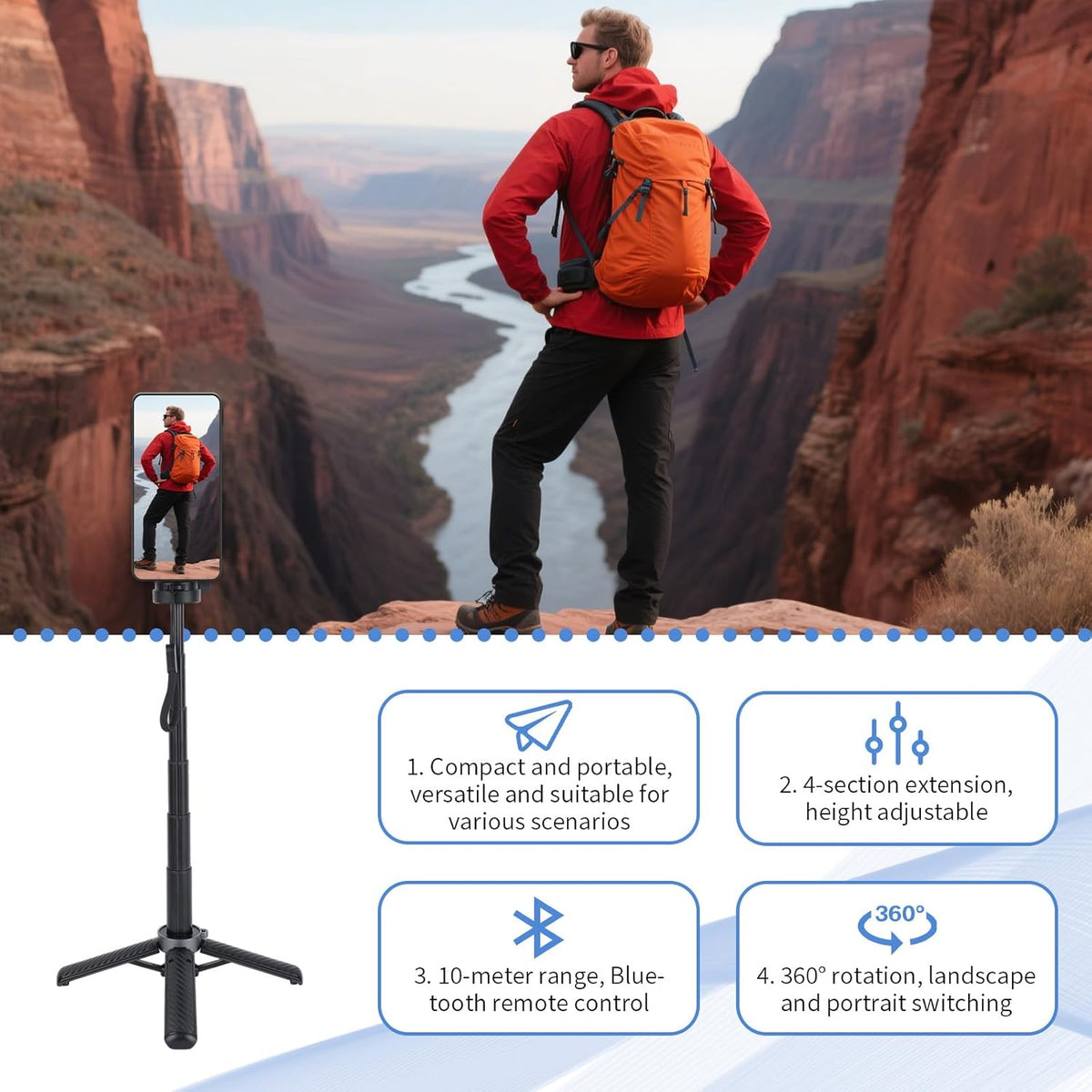BTFO 360 Magnetic Mini Phone Selfie Stick, Rotation Pocket Tripod Extendable Cell Phone Travel Tripod Multifunctional