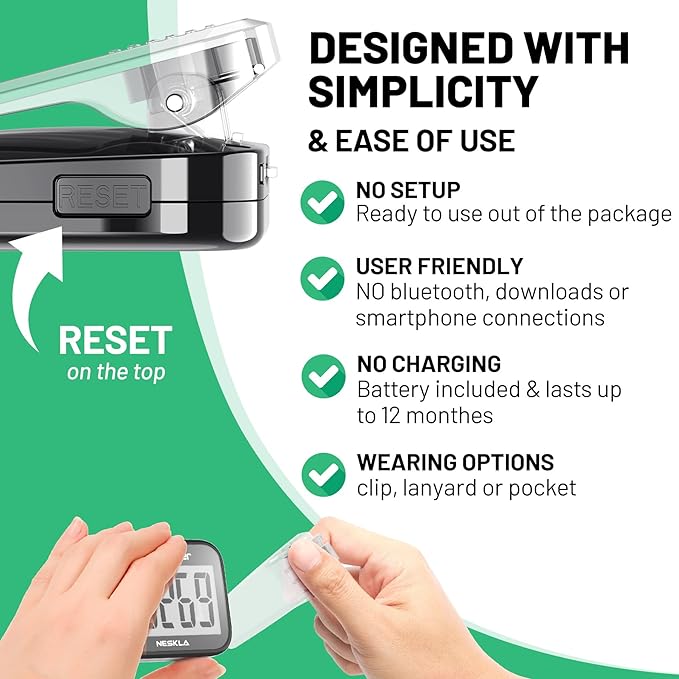 3D Pedometer for Walking, Simple Step Counter with Large Digital Display, Step Tracker with Removable Clip Lanyard, Accurately Track Steps for Men Women Kids Adults Seniors