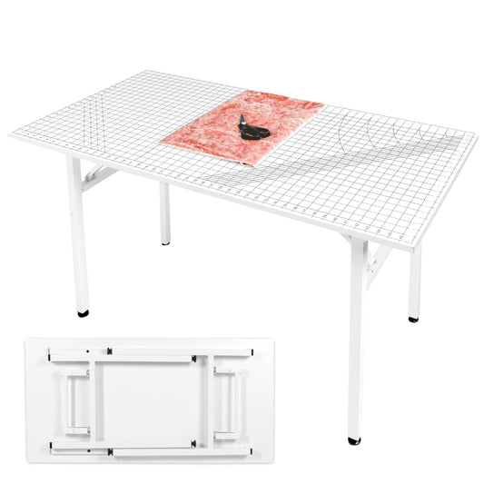 Crutello Fabric Cutting Table for Sewing Room - 48x24 inch Grid Top Folding Craft Table for Adults - Steel Folding Storage Legs for Sewing Machine, Hobby and Crafting Room - Patent Pending