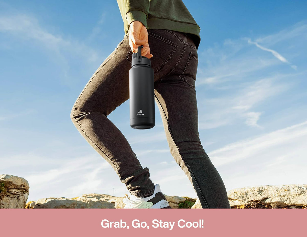 POWCAN 40 oz Insulated Water Bottle - 2-in-1 Straw & Spout Lid, Keeps Drinks Cold 24H | Cotton Candy