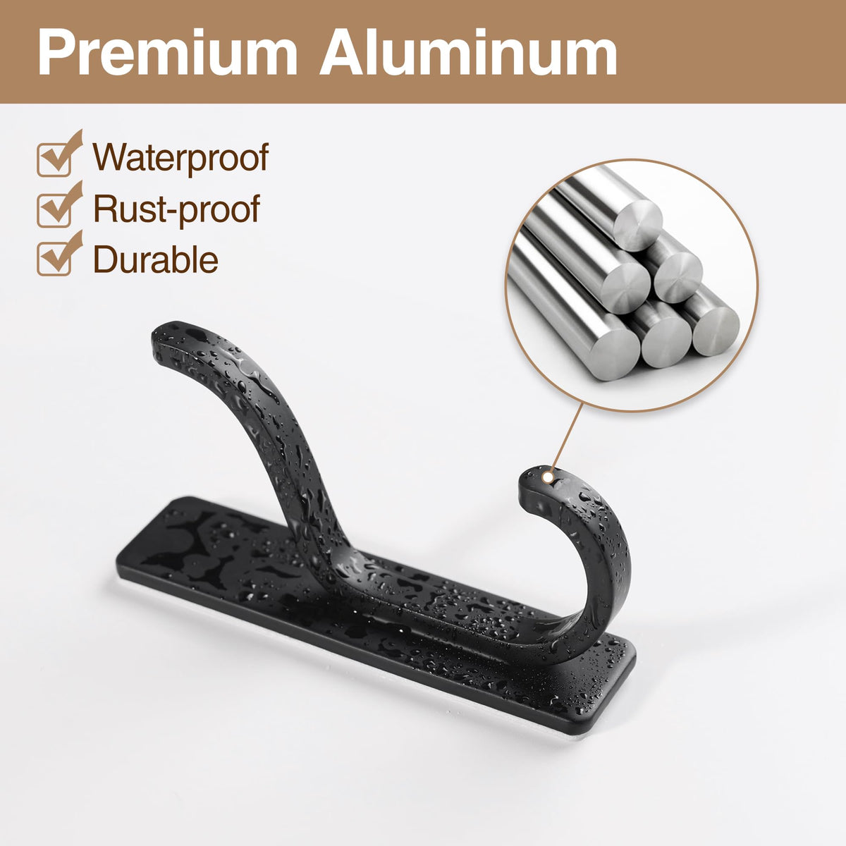 pickpiff Adhesive Wall Coat Hooks - Heavy Duty Stick-On Door Hanger, Metal Hook for Hanging Towel,Purse, Robe, Backpack, Jacket, Clothes - for Bathroom,Dorm, Closet, Kitchen - Black, 6 Pack