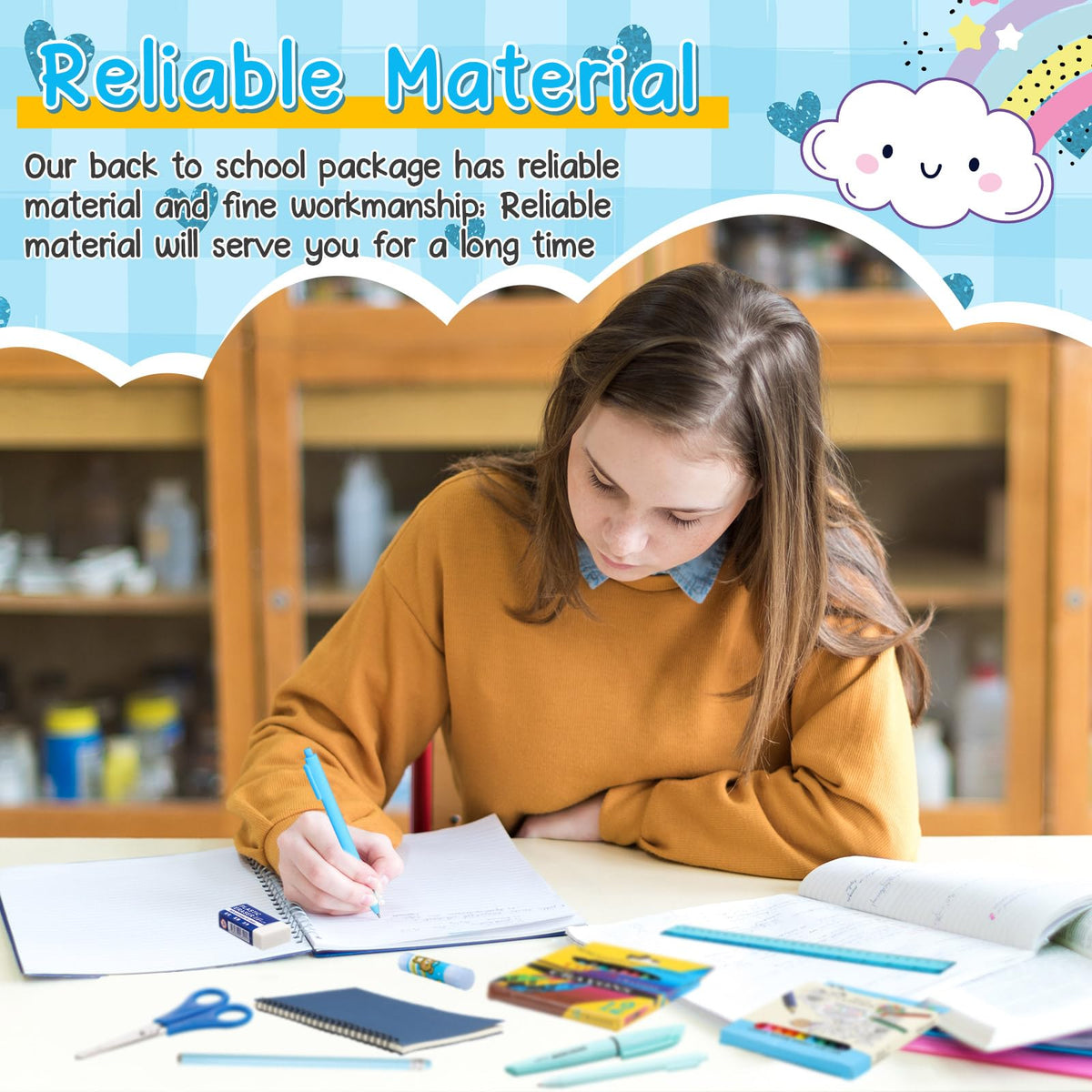 Watersay 48 Pcs School Stationary Set Essentials Bundle Include Folders Notebooks Rulers Scissors Pencils Pens and Much More Back to School Gifts for Students(Blue)