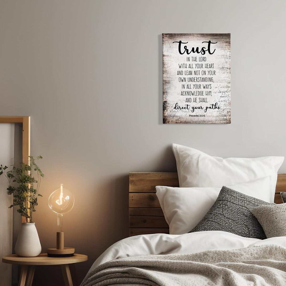 PHAMTE Christian Wall Art - Proverbs 3:5-6 Bible Scripture Print | Framed Canvas Decor (11x14)