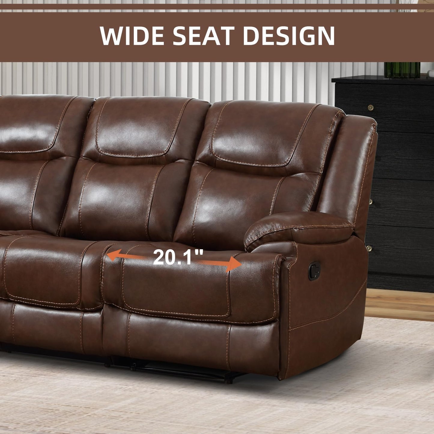 EBELLO Genuine Leather Recliner Manual 3 Seat Sofa Couch for Living Room, 3 Seater Reclining Sofa Chair with Headrest and Armrest, Modern Durable Home Furniture for Meeting Room, Vintage Brown