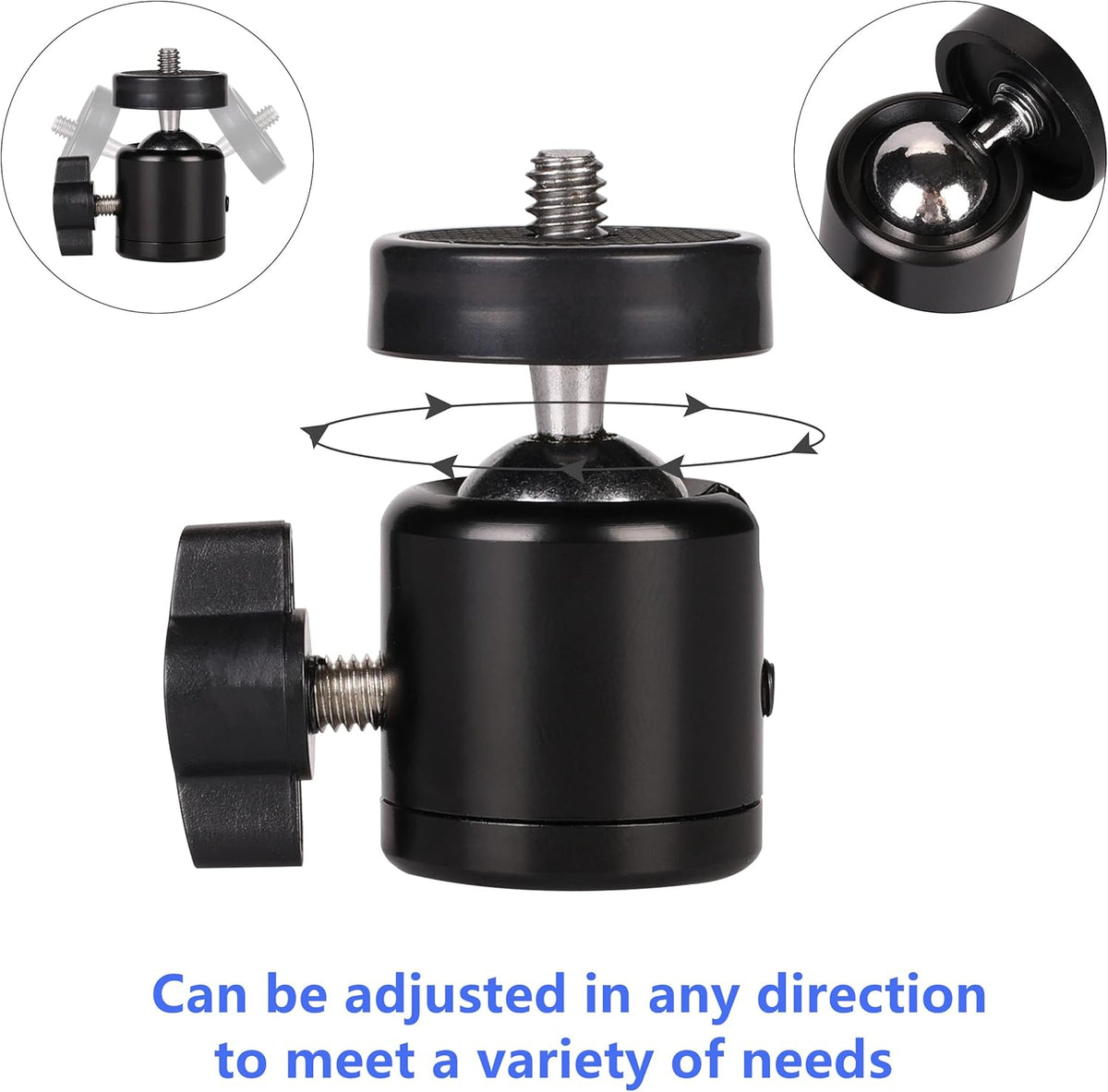 360 1/4 inch (2 Pack) Hot Shoe Mount Adapter Degree Swivel Mini Ball head with Screw for DSLR Camera, Monitor