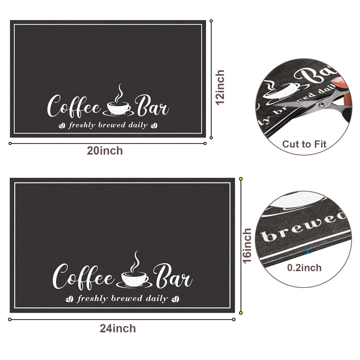 CooRug Absorbent Coffee Mat, Fashion Dish Drying Mat for Kitchen Counter Coffee Bar Accessories Espresso Machine Dish Rack 16" x 24" Black