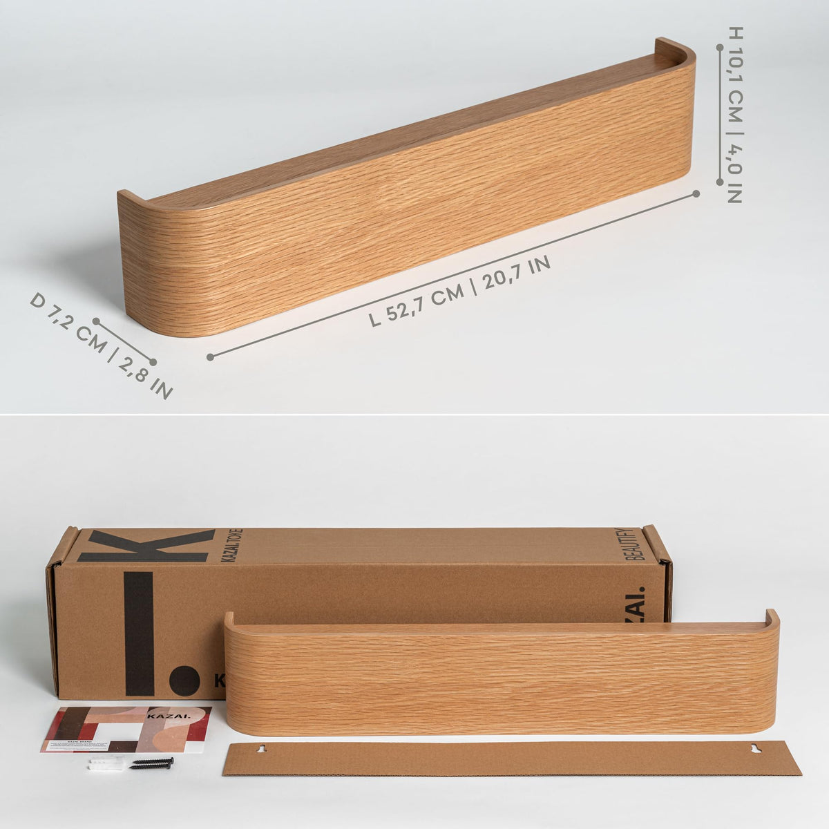 Kazai. Wall-Mounted Coat Rack 'Toke' - Modern Design Coat Rack with Hidden Wall Hooks - Solid Wood Veneer Panel Coat Hanger - Oak