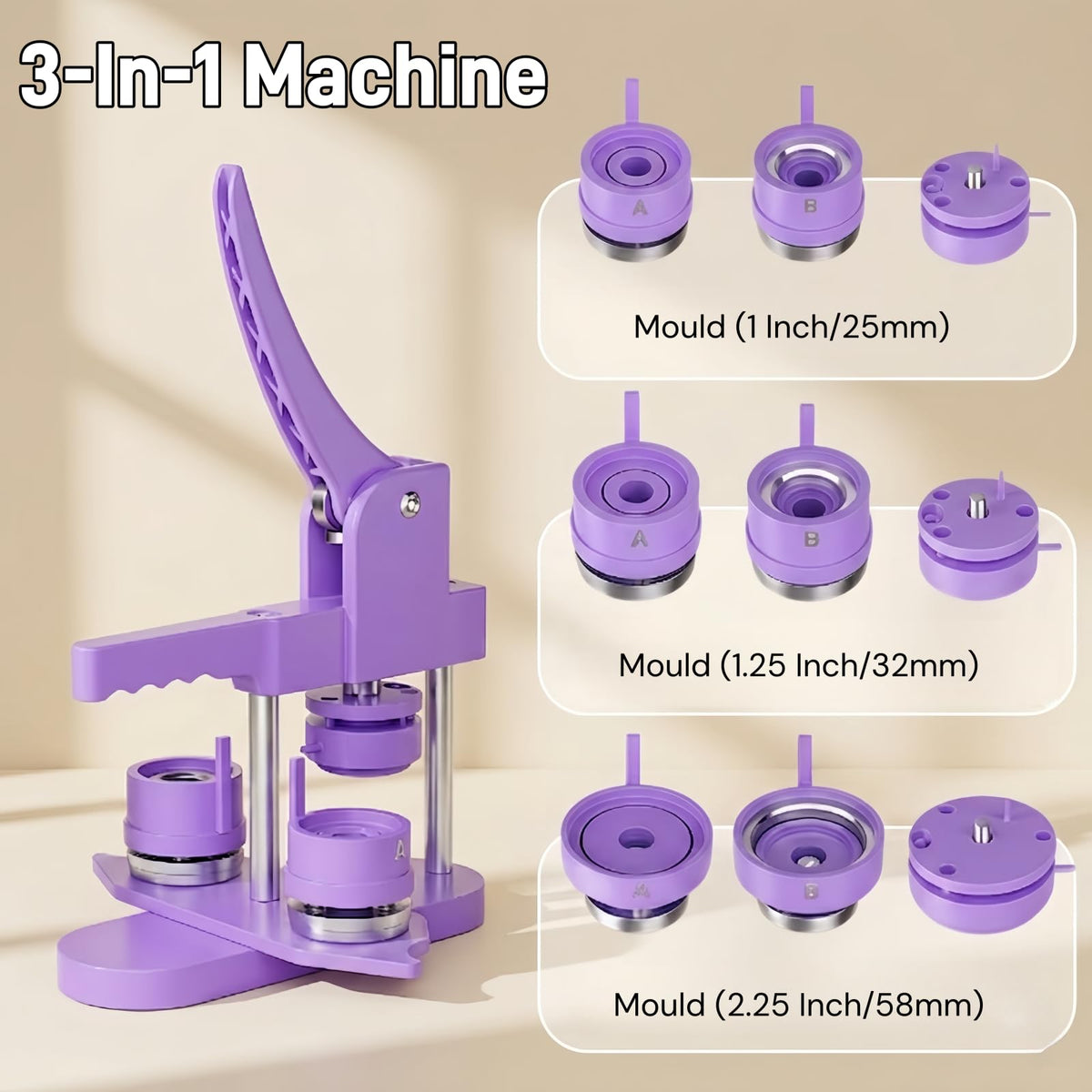 Mryitcal Button Maker Machine 1''+1.25''+2.25'' Pin Maker Button Press Machine w/ 300 Metal Pinback, 10 Fridge Magnet, 5 Badge Charm, 1 Cutting Mat, Badge Making Kit for Custom Badge, Party Favors