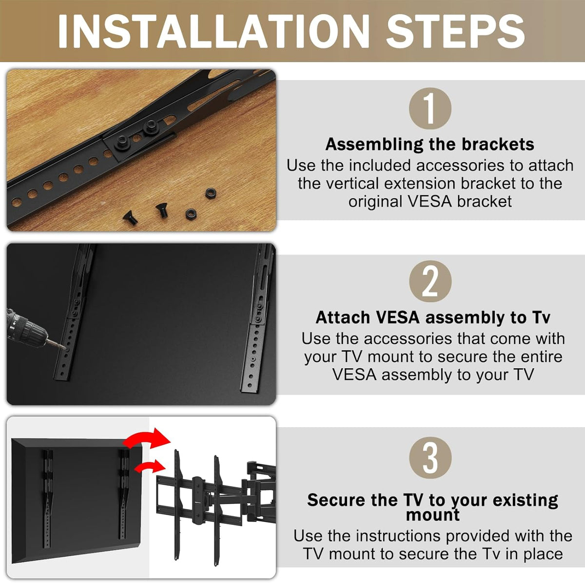 woiron 2 Vertical VESA Extender Plate Bracket Kit, TV Mount Extension Bracket Designed for Low VESA Pattern TVs