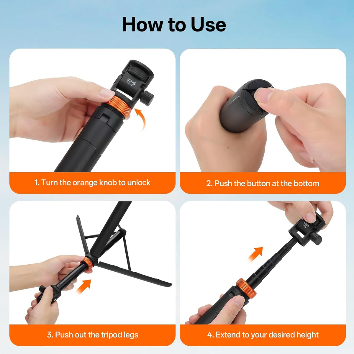 VRIG Select 63" Pocket4/3, 1/4" VRIG Extendable Camera Phone Tripod for DJI OSMO Portable Adjustable Photography Light