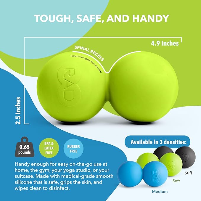 RAD Soft Peanut Massage Ball ??Low Density Yoga Deep Tissue Roller Ball ??Myofascial Release for Back, Neck, Feet, Psoas & Spine ??Suboccipital & Thoracic Trigger Point Therapy