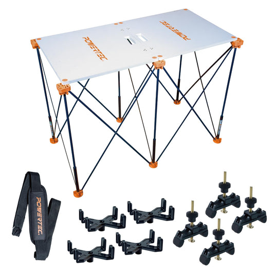 POWERTEC 72310 Arachni-Flex Portable Workbench - 24" x 48" PVC Waterproof Foldable Tabletop w/Quick-Insert Locks & 2x4ft Collapsible Workstand 2500 lbs Capacity 36 Inch Work Height