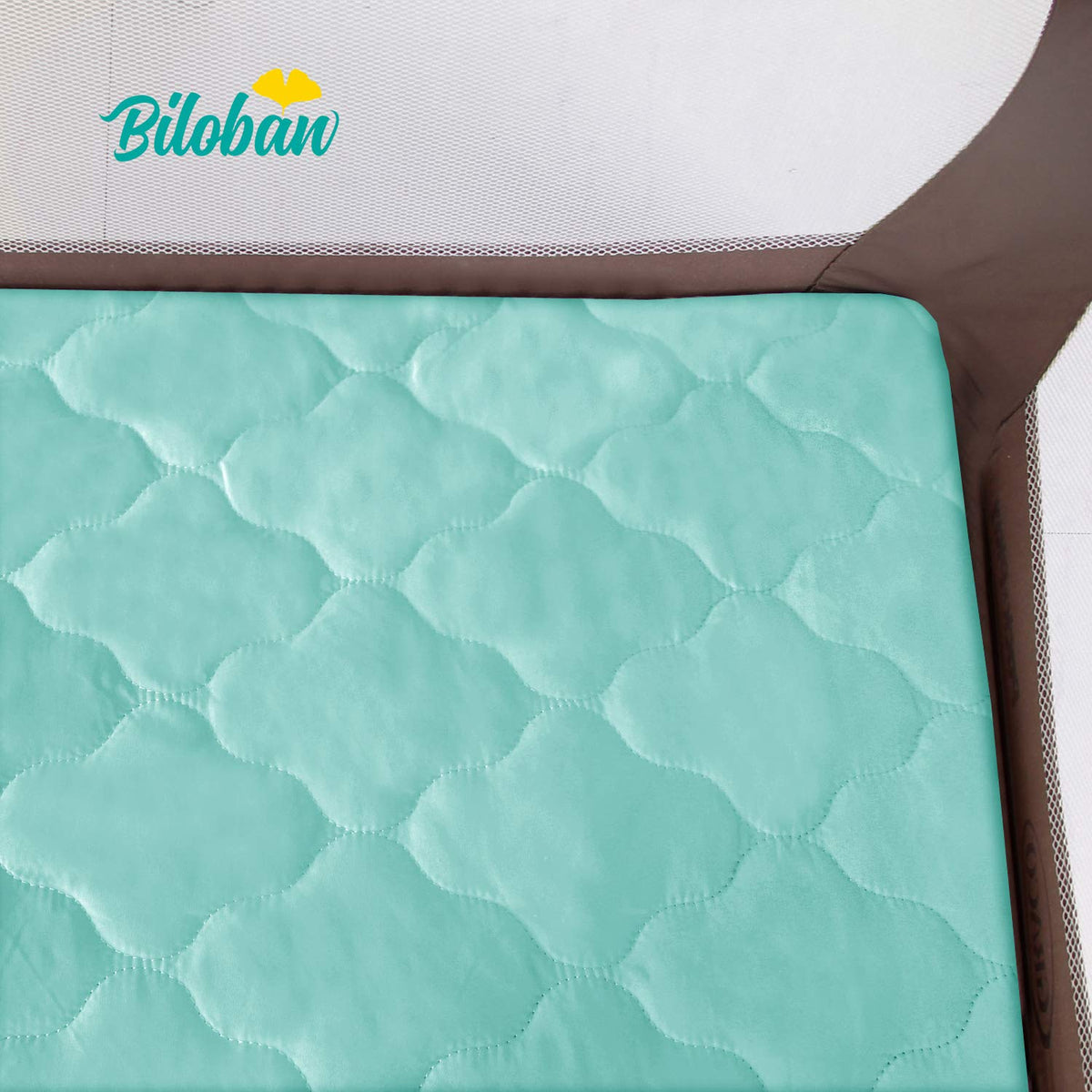 Skiennix Waterproof Playard Sheet Protector - Quilted Design for 39" X 27" Baby Mattresses | Aqua Color