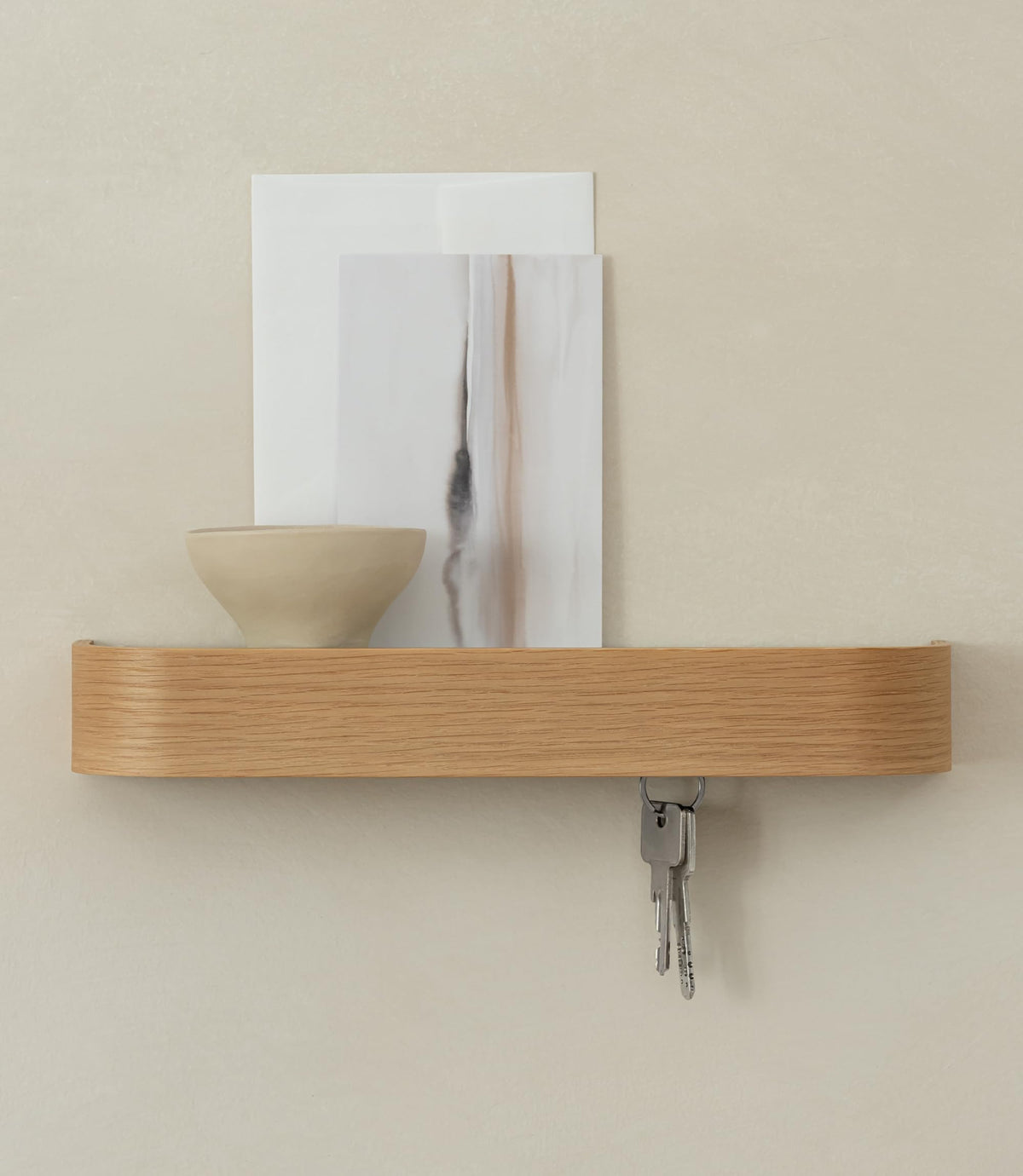 Kazai. Key Holder 'Toke' | Minimalist Key Hook Design from Berlin | Modern Key Holder Wall Mount with Wooden Shelf | Key Rack for Wall as Entryway Organizer | Oak