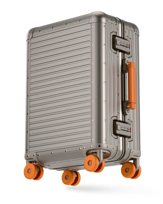 Varyleap All Aluminum Checked in Luggage, Zipperless Aluminum Suitcase, Hard Shell Carry On Luggage with TSA Lock, Spare Wheels for Travel. (Titanium Gold, 24in)