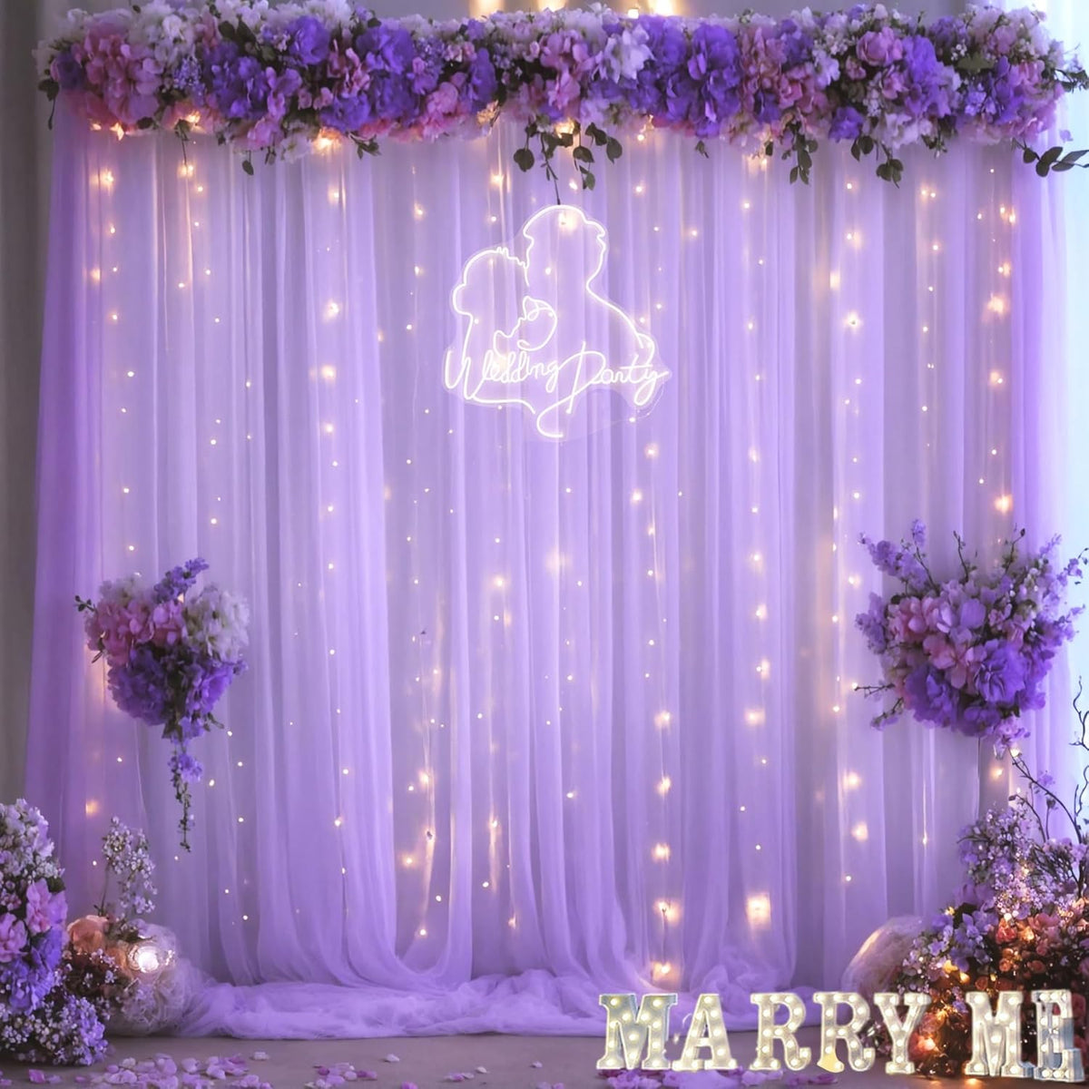 Suppromo 208ft Decorations(4 58ft) Lavender Tulle Backdrop Curtain with Lights String for Wedding Baby Shower Lavender
