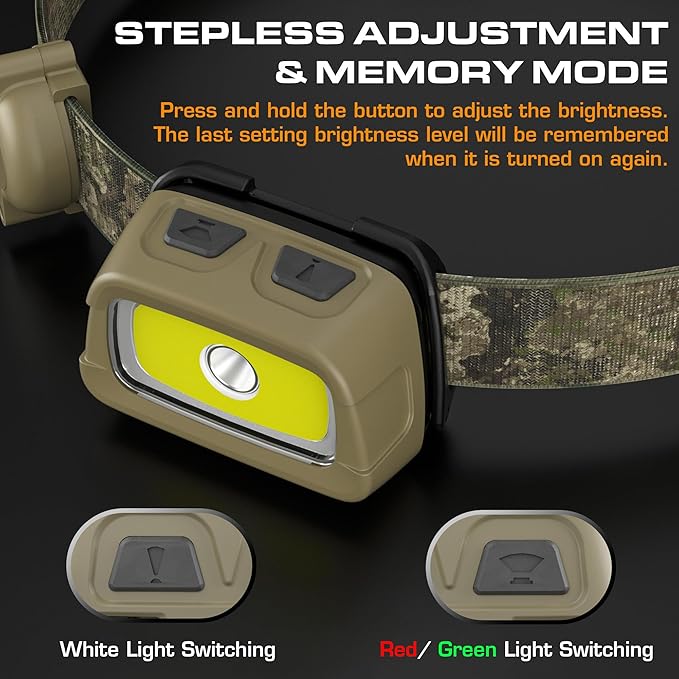 EverBrite Rechargeable Headlamp - 350 Lumens Head Lamp for Adults, 7 Modes with White/Red/Green Light, 30°Adjustable LED Headlight for Camping, Running, Hunting, and Hiking