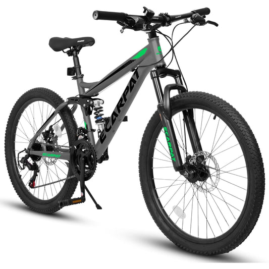 Ecarpat 24 Inch Full Suspension Mountain Bike, 21 Speeds Dual Disc Brake, Men Women Carbon Steel Mountain Bike, Adult Trail Beach Snow Commuter City Bikes