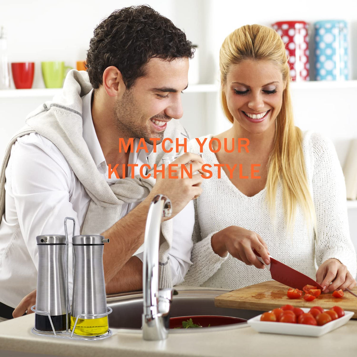 Aelga Oil And Vinegar Dispenser Set with Caddy - 2 Pack Oil Dispenser Bottle for Kitchen with No-Drip - Kitchen Decor and Accessories for Home Restaurants Weddings
