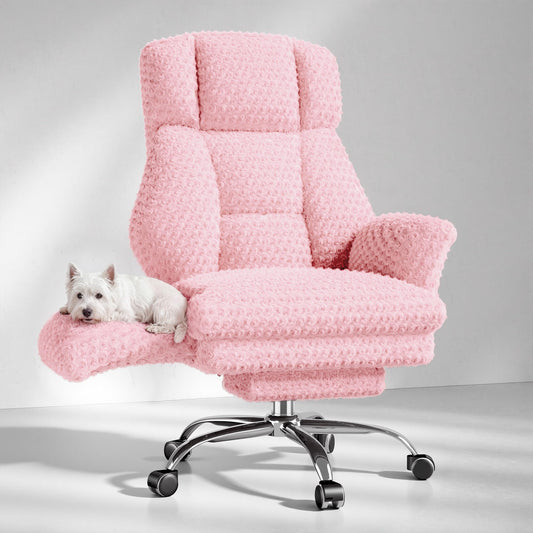 HOMRELEXA Big and Tall Office Chair, Flip Armrests for Pets & Cross Legged Sitting, Executive Ergonomic Computer Gaming Chair with Foot Rest, Rose Velvet Pink Wide Seat Reclining Desk Chair