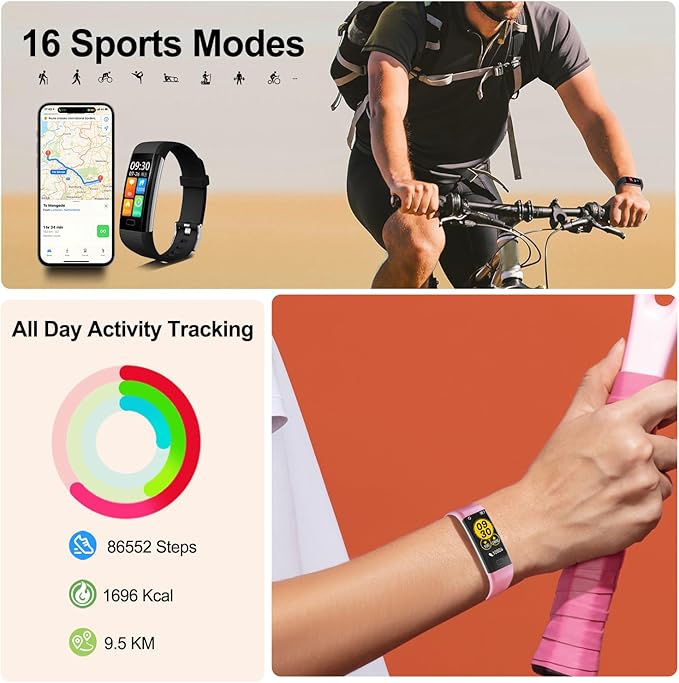 ENGERWALL Fitness Tracker with Step Counter/Calories/Stopwatch, Activity Tracker with Heart Rate Monitor, IP68, Health Tracker with Sleep Tracker, Smartwatch, Pedometer Watch for Women Men Kids