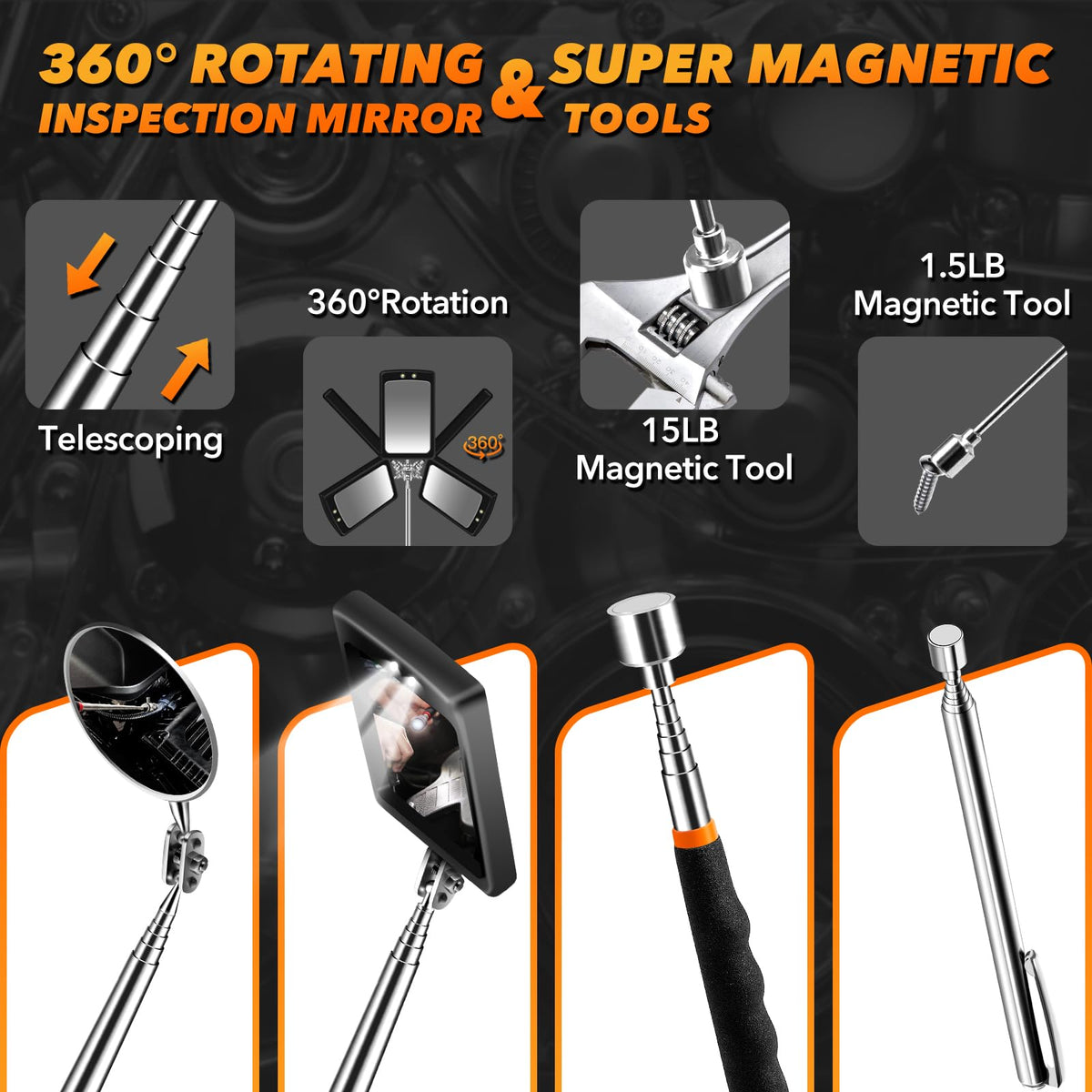 Gifts for Men, Extendable Telescoping Magnetic Pickup Tools Set, Anniversary Birthday Gift for Men Dad Husband Him, Unique Mens Gifts for Dad Who Have Everything, Cool Gadgets Tools for Men