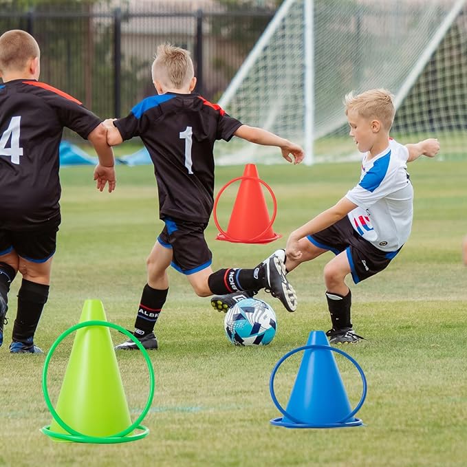 Generic 30 pcs Carnival Games Set Plastic Colorful Cones Ring Toss Combo Set Outdoor Carnival Games for Kids Adults Birthday Party Outdoor Throwing Games