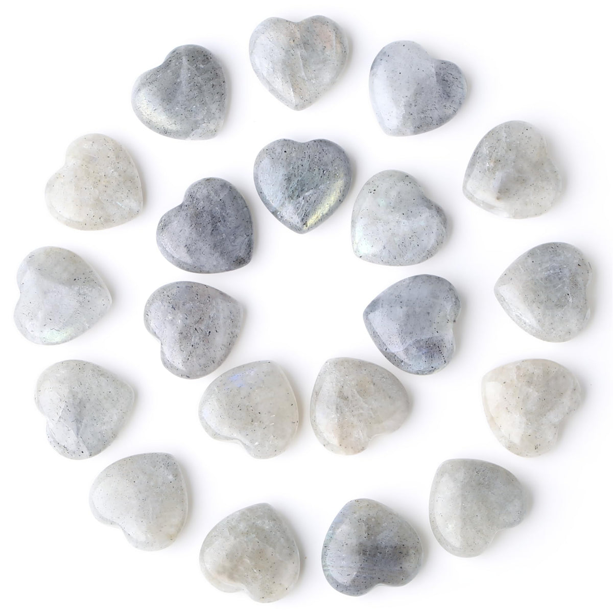 YATOJUZI 20PCS Heart Stone Labradorite Natural Healing Crystals Moonstone Love Crystal Heart Bulk Wholesale Polished Stones Cute Pocket Gemstones Reiki Energy Gifts for Women