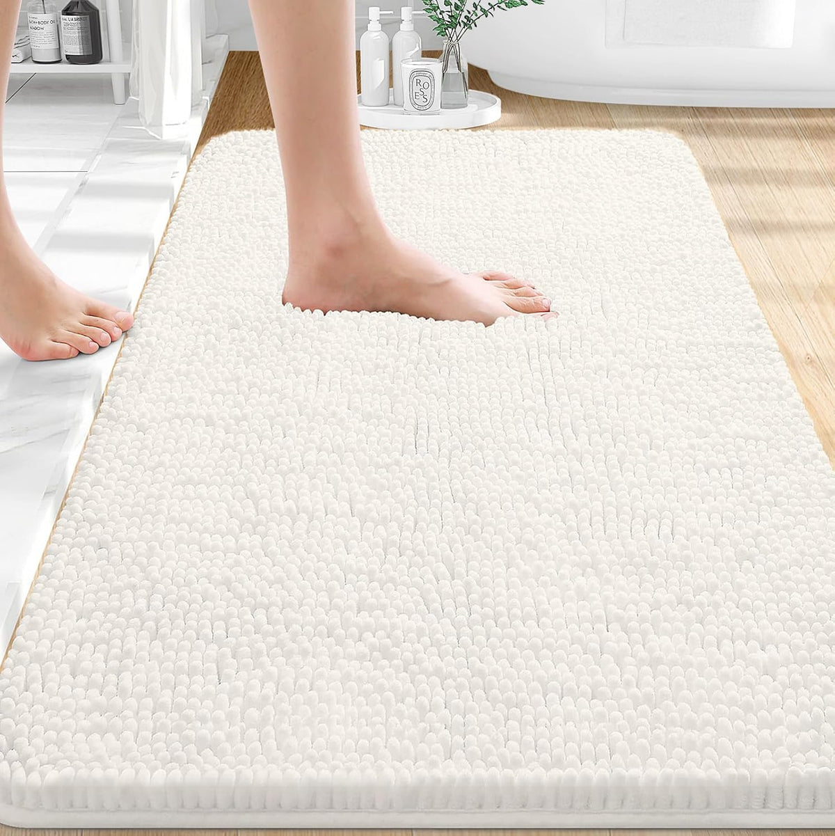 OLANLY Bathroom Rugs - Extra Soft Absorbent Chenille Mats | Quick Dry, Machine Washable, 36x24, Ivory