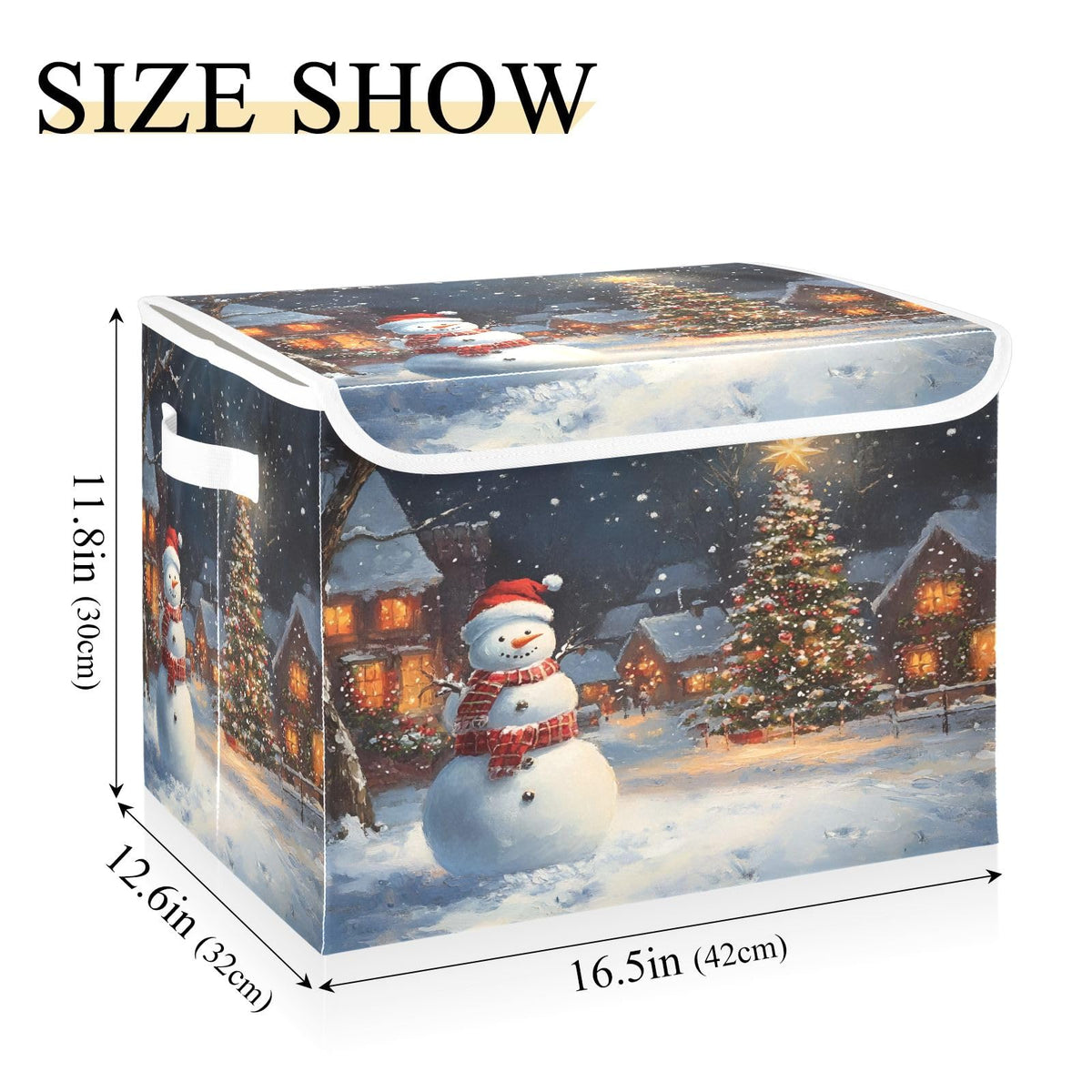Bolaz Storage Bins with Lids and Handles,Snowman House Christmas Storage Box Storage Basket with Cover Collapsible Organizer Containers for Home Closet, Shelves