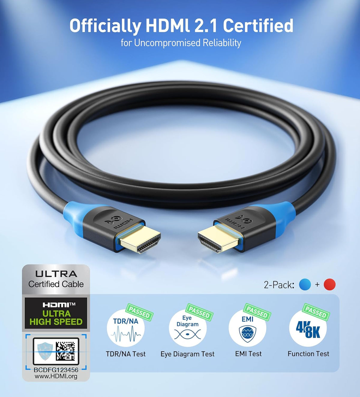 2-Pack 48Gbps 8K 9.8 3m 8K@60Hz, 4K@240Hz PS5, RTX3080/3090, 6800/6900, Cable Matters [Ultra High Speed HDMI Certified]