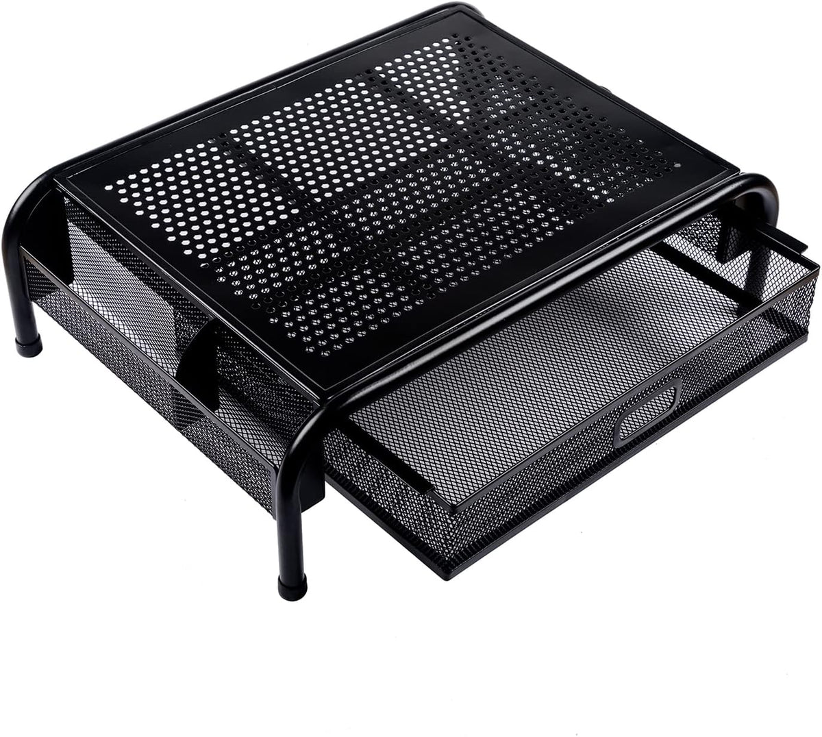 Metal Mesh Monitor Riser with Drawer - Desk Organizer for Optimal Viewing