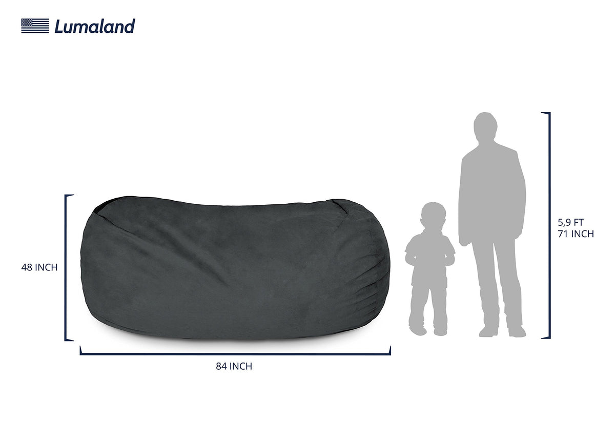 Lumaland Luxurious Giant 7ft Bean Bag Chair with Microsuede Cover - Ultra Soft, Foam Filling, Washable XXL Bean Bag Sofa for Kids, Teenagers, Adults - Sack Chair for Dorm, Family Room - Black