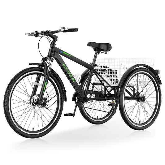 Slsy Adult Mountain Tricycle, 7 Speed Three Wheel Bike, 24/26 Inch Adults Trikes for Seniors with Shopping Basket, Exercise Men's Women's Tricycles