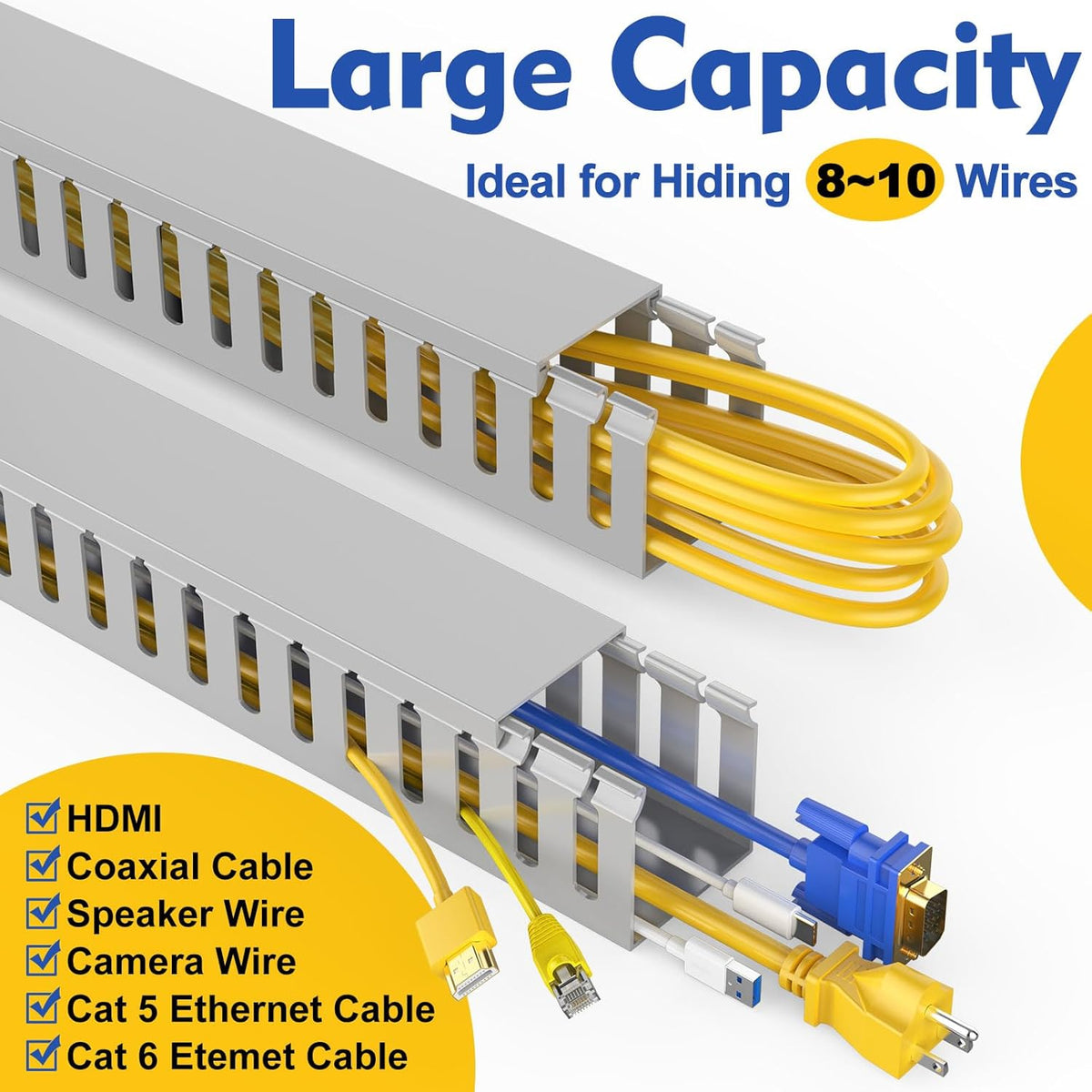 REFLYING 123in 1.57" Hx1.57 15.4''L(8 Open Slot Wiring Raceway Cable Duct, Cable Management Channel Cord Track,Desk