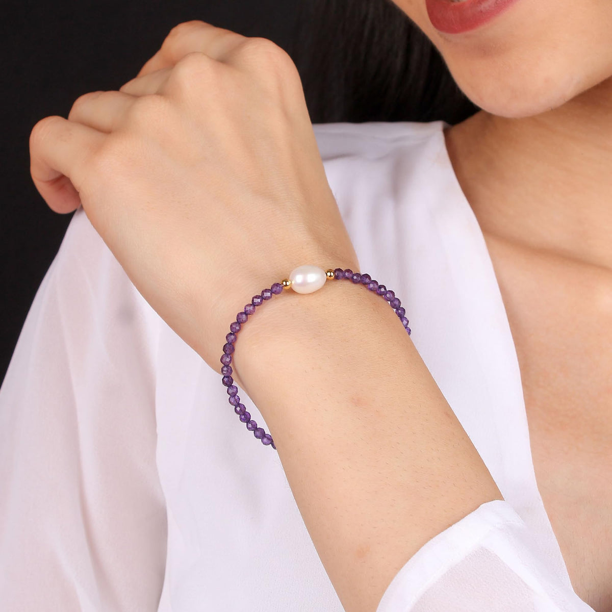 Gempires Aquamarine Gemstone Beaded Bracelet with Pearl Choker Crystal Jewelry March Birthstone Gifts Hypoallergenic Gold Plated Dainty Gifts for Women