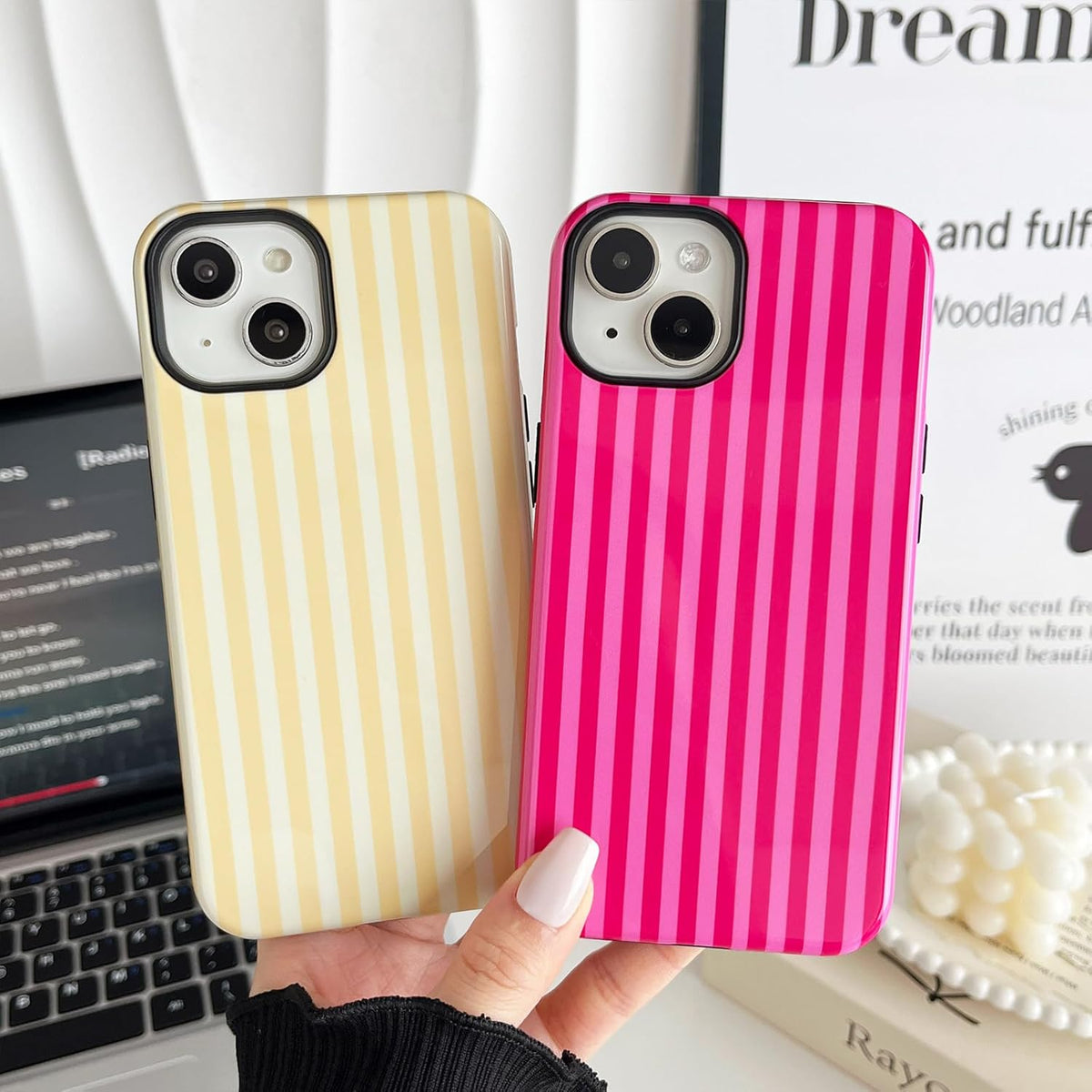 CHEDEMK 13/14 13/14 6.1"- Compatible with iPhone Case, Cute Fashion Aesthetic Striped Pattern Cover for Women